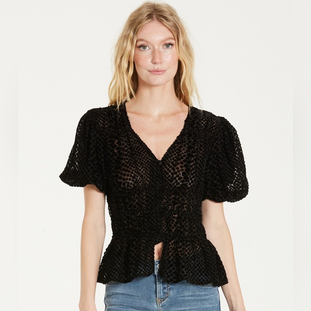 Dear John Elegant Black Textured Women's Chrissy Top Size XS 🖤✨🪩